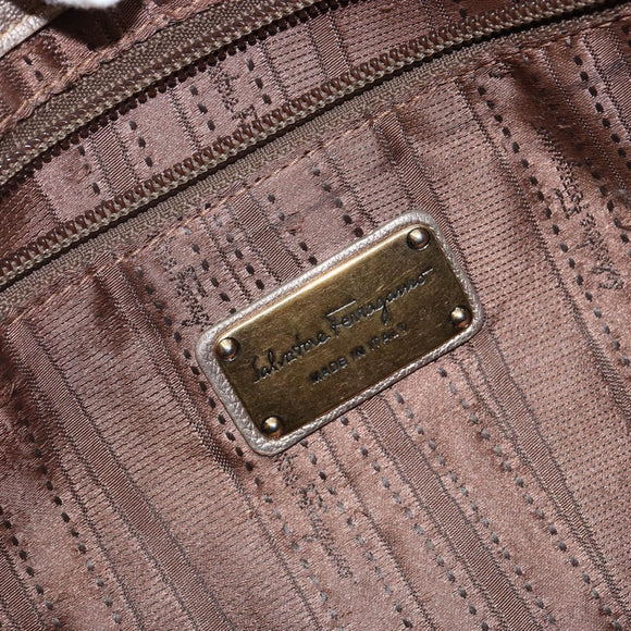 Salvatore Ferragamo Vala Shoulder Bag Leather Beige Gold Auth 142849