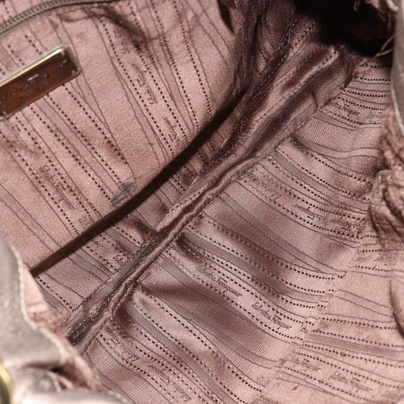 Salvatore Ferragamo Vala Shoulder Bag Leather Beige Gold Auth 142849