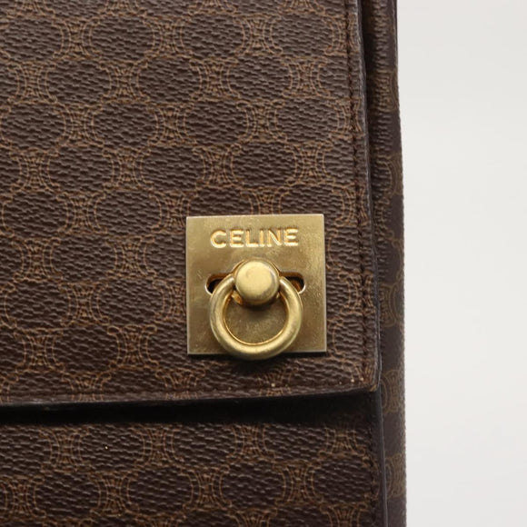 CELINE Macadam Canvas Hand Bag PVC Leather Brown Gold Auth 142852