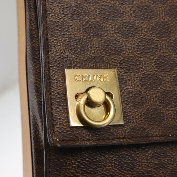 CELINE Macadam Canvas Hand Bag PVC Leather Brown Gold Auth 142852