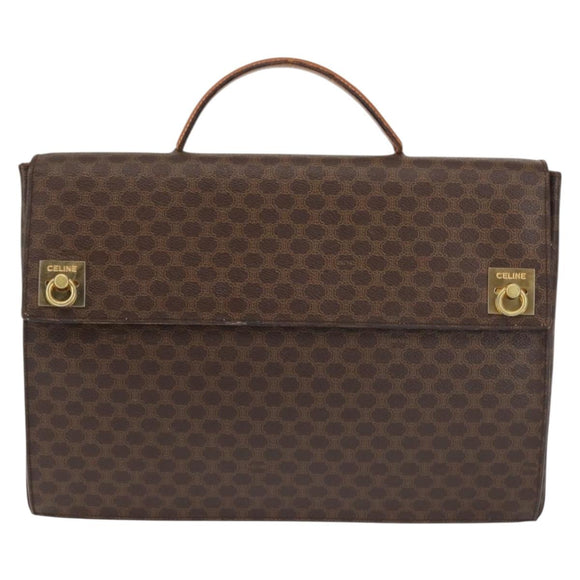 CELINE Macadam Canvas Hand Bag PVC Leather Brown Gold Auth 142852