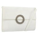 CELINE Shoulder Bag Leather White Silver Auth 142865-1