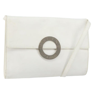 CELINE Shoulder Bag Leather White Silver Auth 142865