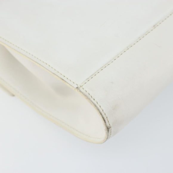 CELINE Shoulder Bag Leather White Silver Auth 142865