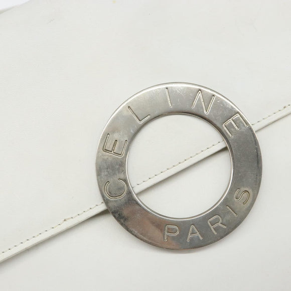 CELINE Shoulder Bag Leather White Silver Auth 142865