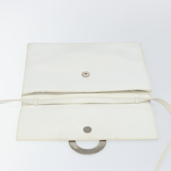CELINE Shoulder Bag Leather White Silver Auth 142865