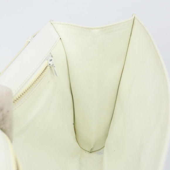 CELINE Shoulder Bag Leather White Silver Auth 142865