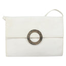 CELINE Shoulder Bag Leather White Silver Auth 142865-13