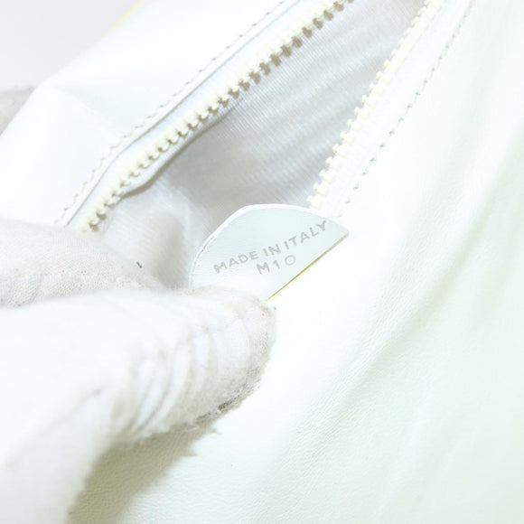 CELINE Shoulder Bag Leather White Silver Auth 142865