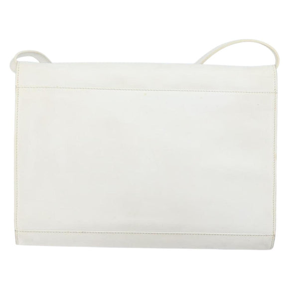 CELINE Shoulder Bag Leather White Silver Auth 142865