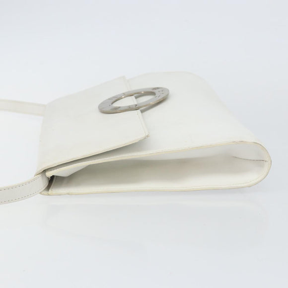 CELINE Shoulder Bag Leather White Silver Auth 142865