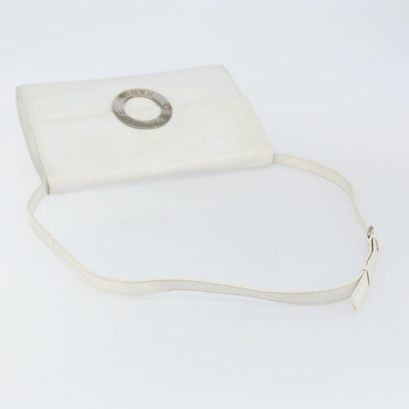 CELINE Shoulder Bag Leather White Silver Auth 142865