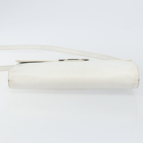 CELINE Shoulder Bag Leather White Silver Auth 142865