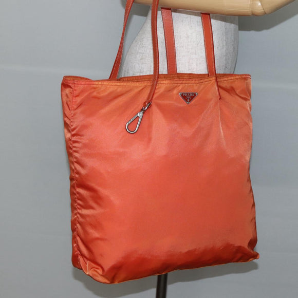 PRADA Tote Bag Nylon Orange Silver Auth 142868