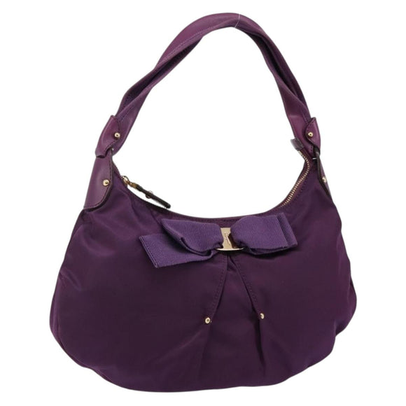 Salvatore Ferragamo Vala Shoulder Bag Nylon Purple Gold Auth 142887