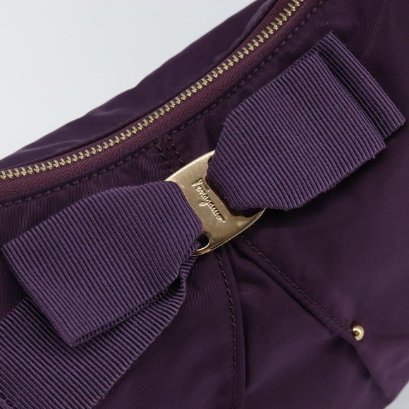Salvatore Ferragamo Vala Shoulder Bag Nylon Purple Gold Auth 142887