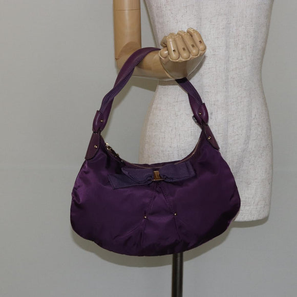 Salvatore Ferragamo Vala Shoulder Bag Nylon Purple Gold Auth 142887