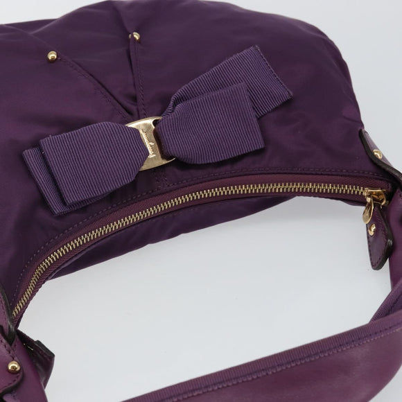 Salvatore Ferragamo Vala Shoulder Bag Nylon Purple Gold Auth 142887