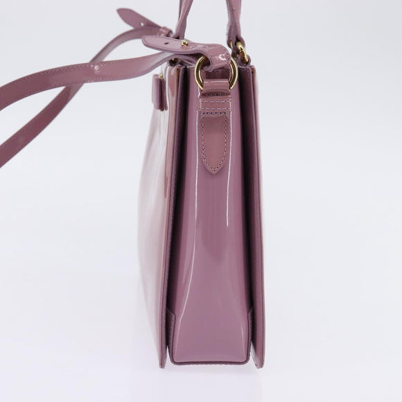 Salvatore Ferragamo Vala Hand Bag Enamel 2way Purple Gold Auth 142888