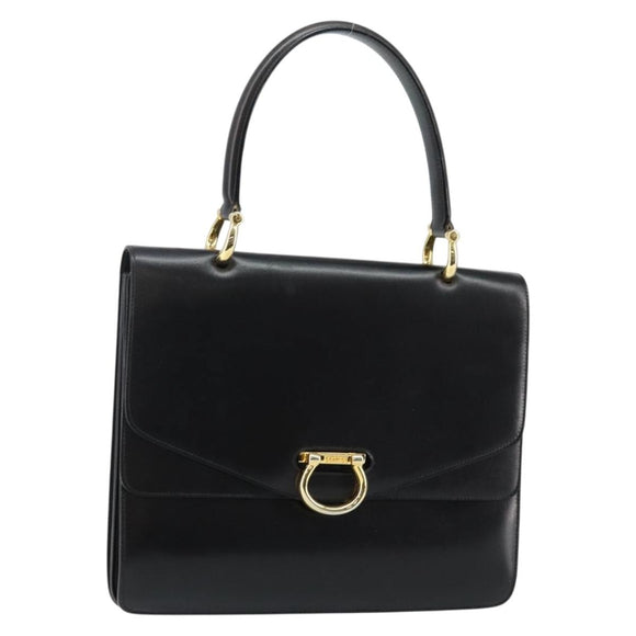 CELINE Hand Bag Leather Black Gold Auth 142890