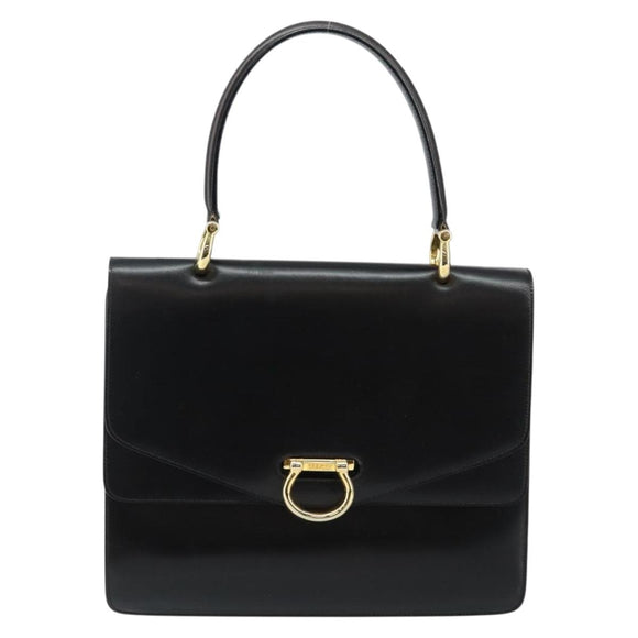 CELINE Hand Bag Leather Black Gold Auth 142890
