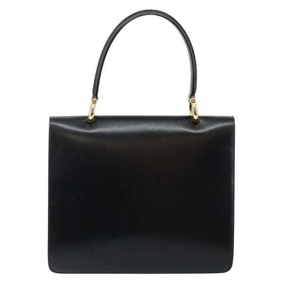 CELINE Hand Bag Leather Black Gold Auth 142890