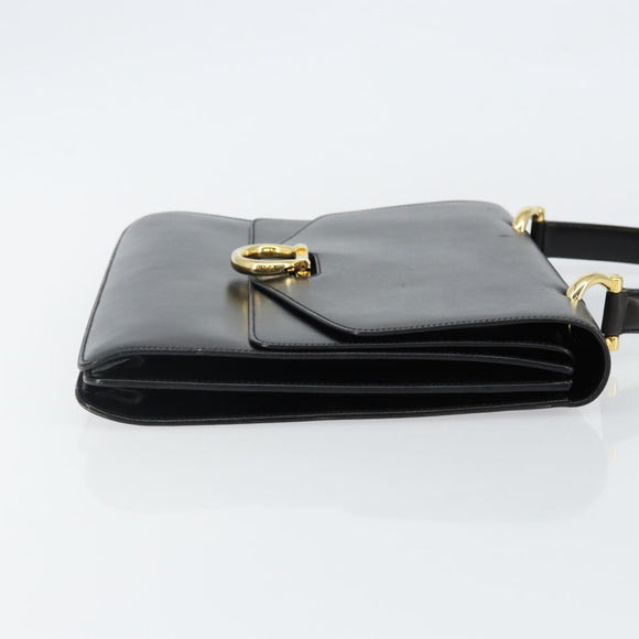 CELINE Hand Bag Leather Black Gold Auth 142890