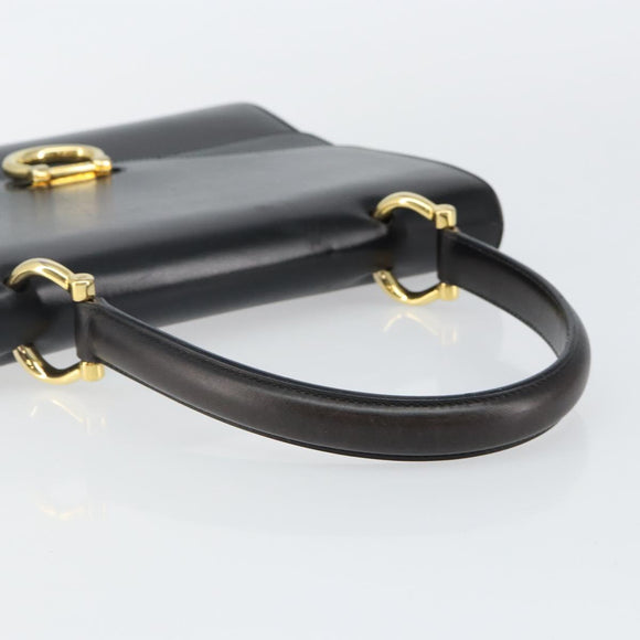 CELINE Hand Bag Leather Black Gold Auth 142890