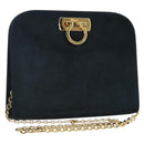 Salvatore Ferragamo Gancini Chain Shoulder Bag Suede Navy Gold Auth 142891-1