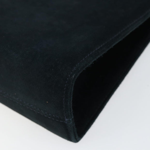 Salvatore Ferragamo Gancini Chain Shoulder Bag Suede Navy Gold Auth 142891