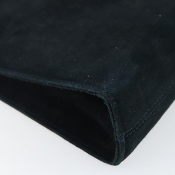 Salvatore Ferragamo Gancini Chain Shoulder Bag Suede Navy Gold Auth 142891