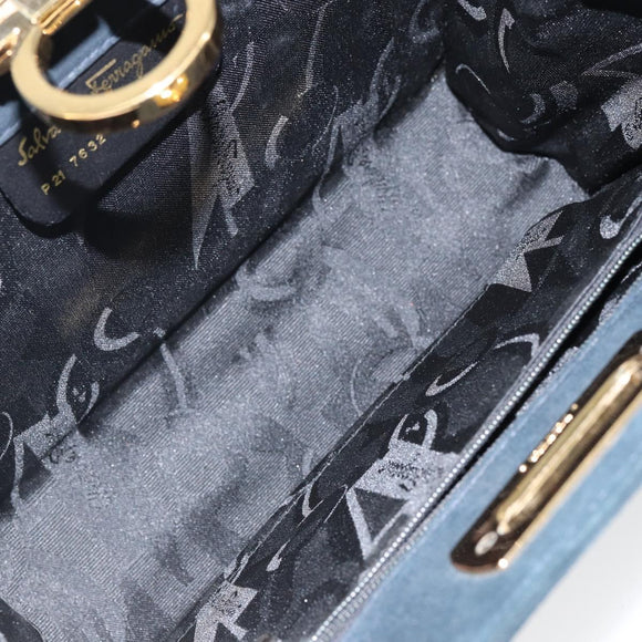 Salvatore Ferragamo Gancini Chain Shoulder Bag Suede Navy Gold Auth 142891