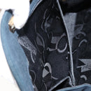 Salvatore Ferragamo Gancini Chain Shoulder Bag Suede Navy Gold Auth 142891-11