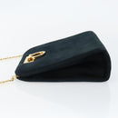 Salvatore Ferragamo Gancini Chain Shoulder Bag Suede Navy Gold Auth 142891-4