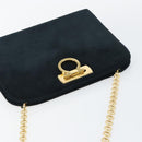 Salvatore Ferragamo Gancini Chain Shoulder Bag Suede Navy Gold Auth 142891-6