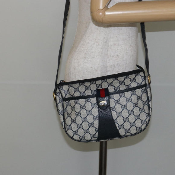 GUCCI GG Supreme Sherry Line Shoulder Bag PVC Navy Gold 89 02 032 Auth 142892