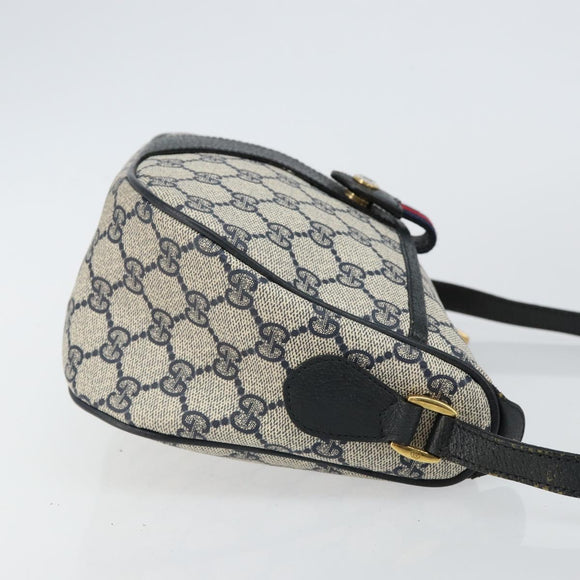 GUCCI GG Supreme Sherry Line Shoulder Bag PVC Navy Gold 89 02 032 Auth 142892