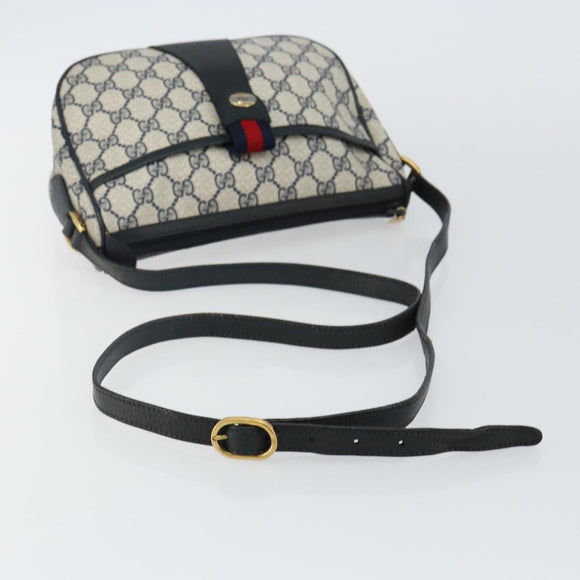 GUCCI GG Supreme Sherry Line Shoulder Bag PVC Navy Gold 89 02 032 Auth 142892