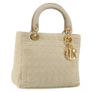 Christian Dior Canage Lady Dior Hand Bag Nylon Beige Gold Auth 142896-1