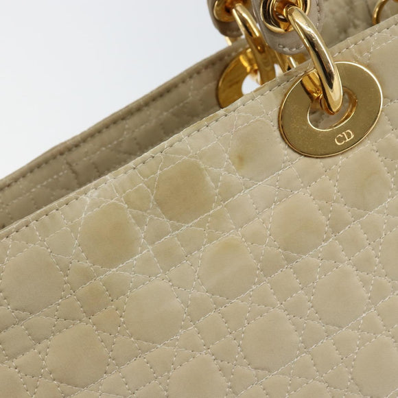 Christian Dior Canage Lady Dior Hand Bag Nylon Beige Gold Auth 142896
