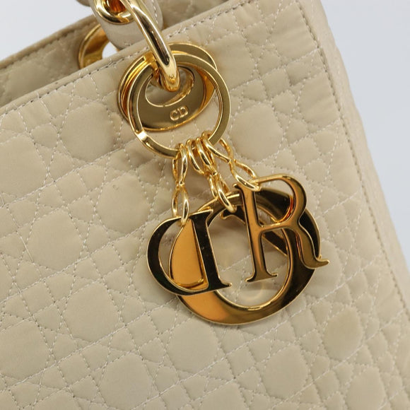 Christian Dior Canage Lady Dior Hand Bag Nylon Beige Gold Auth 142896