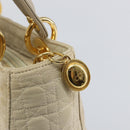 Christian Dior Canage Lady Dior Hand Bag Nylon Beige Gold Auth 142896-16