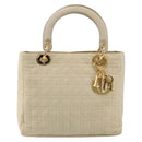 Christian Dior Canage Lady Dior Hand Bag Nylon Beige Gold Auth 142896-2