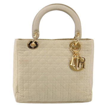 Christian Dior Canage Lady Dior Hand Bag Nylon Beige Gold Auth 142896 - 0