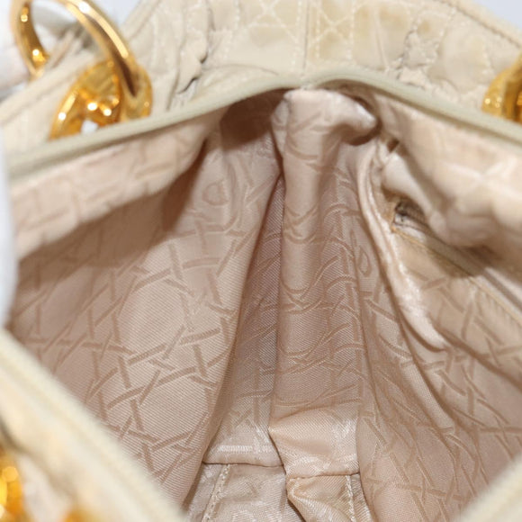 Christian Dior Canage Lady Dior Hand Bag Nylon Beige Gold Auth 142896
