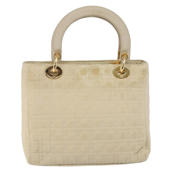 Christian Dior Canage Lady Dior Hand Bag Nylon Beige Gold Auth 142896