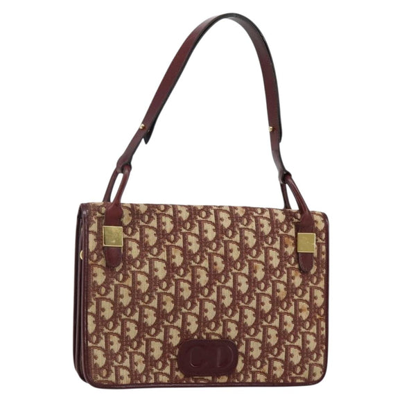 Christian Dior Trotter Canvas Shoulder Bag Red Gold Auth 142897