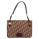 Christian Dior Trotter Canvas Shoulder Bag Red Gold Auth 142897-2