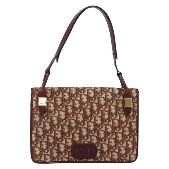 Christian Dior Trotter Canvas Shoulder Bag Red Gold Auth 142897
