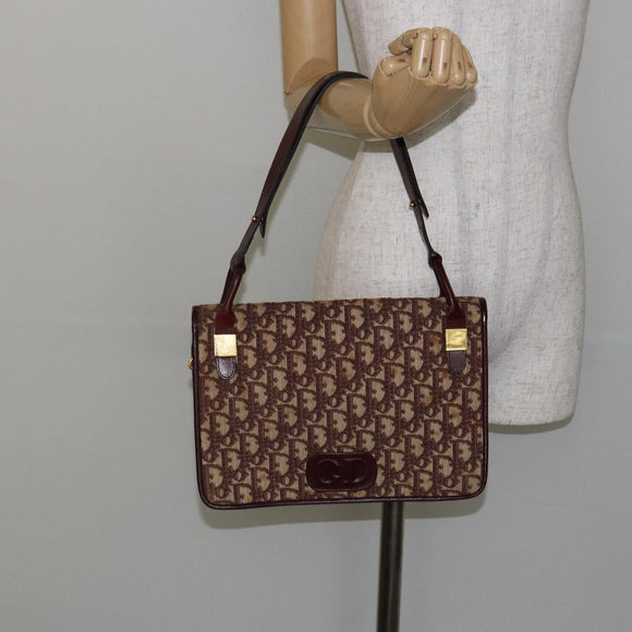 Christian Dior Trotter Canvas Shoulder Bag Red Gold Auth 142897